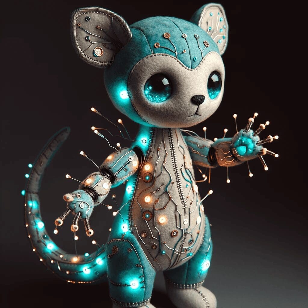 A plush toy with jointed limbs and LED elements, showcasing intricate sewing techniques and the addition of lights for a magical touch (4)
