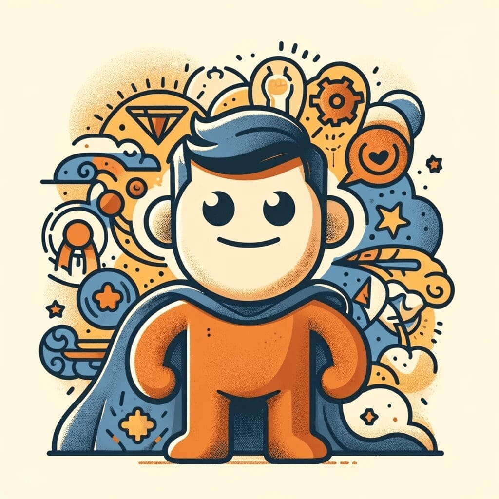 A thoughtful illustration of a plush toy that captures the essence of a character’s personality, with exaggerated features like a large grin or a hero